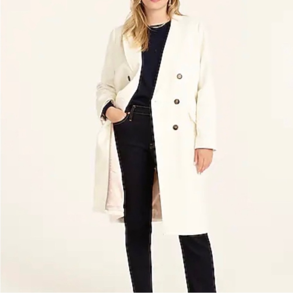 EUC J Crew  Winter White Double-Breasted wool coat size 6 $